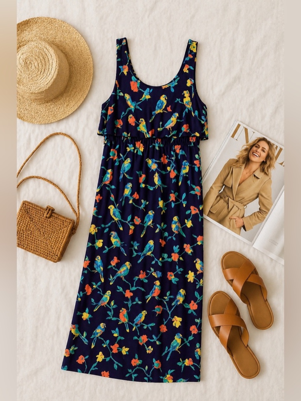Merona Navy Floral Maxi Dress Size Medium